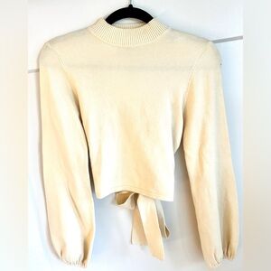 Ivory off white knit crop top sweater 4SI3NNA long sleeve with open back size XS